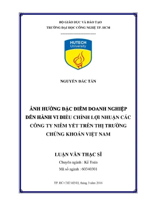 Luận văn thạc sĩ kế toán ảnh hưởng đặc điểm doanh nghiệp đến hành vi điều chỉnh lợi nhuận các công ty niêm yết trên thị trường chứng khoán việt nam