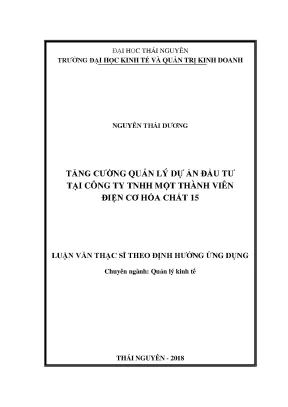 Luận văn thạc sĩ hay tăng cường quản lý dự án đầu tư tại công ty tnhh một thành viên điện cơ hóa chất 15