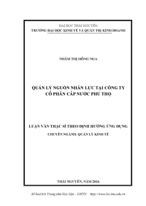 Luận văn thạc sĩ hay quản lý nguồn nhân lực tại công ty cổ phần cấp nước phú thọ