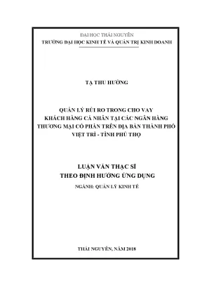 Luận văn thạc sĩ hay quản lý rủi ro trong cho vay khách hàng cá nhân tại các ngân hàng thương mại cổ phần trên địa bàn thành phố việt trì tỉnh phú thọ