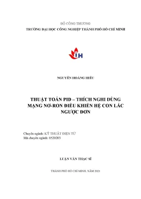 Luận văn thạc sĩ kỹ thuật điện tử thuật toán pid thích nghi dùng mạng nơron điều khiển hệ con lắc ngược đơn