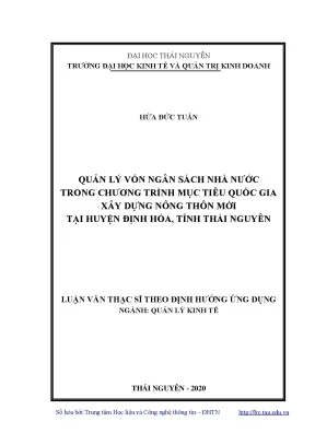 Luận văn thạc sĩ hay quản lý vốn ngân sách nhà nước trong chương trình mục tiêu quốc gia xây dựng nông thôn mới