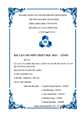 Lý luận của triết học mac lenin về vấn đề nhà nước và vấn đề xây dựng nhà nước pháp quyền xã hội chủ nghĩa ở việt nam hiện nay