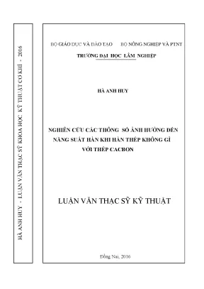 Luận văn thạc sĩ hay nghiên cứu các thông số ảnh hưởng đến năng suất hàn khi hàn thép không gỉ với thép cacbon