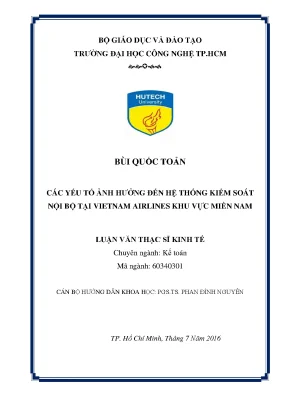 Luận văn thạc sĩ kế toán các yếu tố ảnh hưởng đến hệ thống kiểm soát nội bộ tại vietnam airlines khu vực miền nam