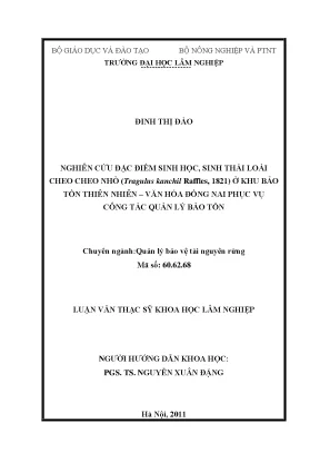 Luận văn thạc sĩ hay nghiên cứu đặc điểm sinh học sinh thái loài cheo cheo nhỏ tragulus kanchil raffles 1821 ở khu bảo tồn thiên nhiên văn hóa đồng nai phục vụ công tác quản lý bảo tồn