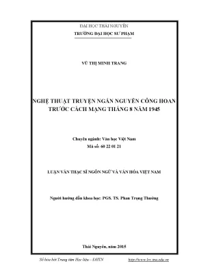 Luận văn thạc sĩ hay nghệ thuật truyện ngắn nguyễn công hoan trước cách mạng tháng 8 năm 1945