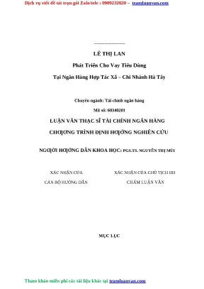 Luận văn thạc sỹ phát triển cho vay tiêu dùng tại ngân hàng hợp tác xã chi nhánh hà tây