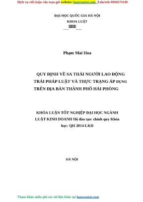 Quy định về sa thải người lao động trái pháp luật và thực trạng áp dụng trên địa bàn thành phố hải phòng khóa luận tốt nghịệp đại học ngành luật kinh doanh
