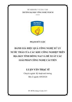 Luận văn thạc sĩ kỹ thuật môi trường đánh giá hiệu quả công nghệ xử lý nước thải của các khu công nghiệp trên địa bàn tỉnh đồng nai và đề xuất các giải pháp công nghệ cải tiến