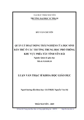 Luận văn thạc sĩ quản lý hoạt động trải nghiệm của học sinh bán trú ở các trường trung học phổ thông khu vực phía tây tỉnh yên bái
