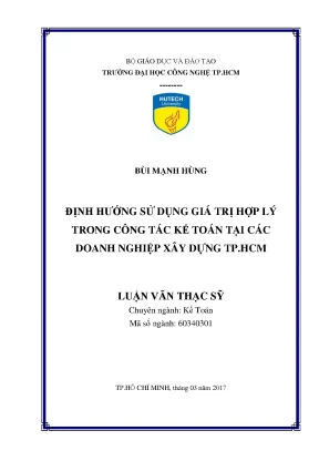 Luận văn thạc sĩ kế toán định hướng sử dụng giá trị hợp lý trong công tác kế toán tại các doanh nghiệp xây dựng tp hcm