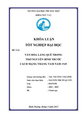 Khoá luận tốt nghiệp văn hóa làng quê trong thơ nguyễn bính trước cách mạng tháng tám năm 1945