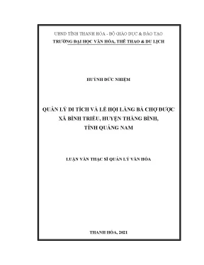 Luận văn thạc sĩ quản lý di tích và lễ hội lăng bà chợ được xã bình triều huyện thăng bình tỉnh quảng nam