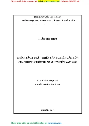 Chính sách phát triển sản nghiệp văn hóa của trung quốc từ năm 1979 đến năm 2009 luận văn thạc sỹ