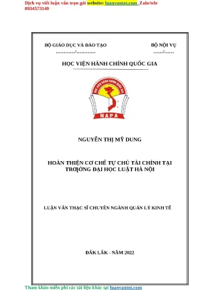 Hoàn thiện cơ chế tự chủ tài chính tại trường đại học luật hà nội luận văn thạc sĩ chuyên ngành quản lý kinh tế