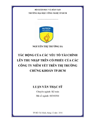 Luận văn thạc sĩ kế toán tác động của các yếu tố tài chính lên thu nhập trên cổ phiếu của các công ty niêm yết trên thị trường chứng khoán tp hcm
