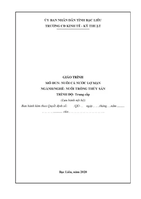 Giáo trình mô đun nuôi cá nước lợ mặn nghề nuôi trồng thủy sản trình độ trung cấp trường cđ kinh tế kỹ thuật bạc liêu