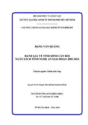 Luận văn thạc sĩ đánh giá về tình hình cân đối ngân sách tỉnh nghệ an giai đoạn 2005 2014