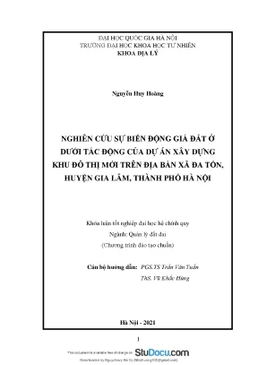 Khóa luận tốt nghiệp nghiên cứu sự biến động giá đất ở dưới tác động của dự án xây dựng khu đô thị mới trên địa bàn xã đa tốn huyện gia lâm thành phố hà nội