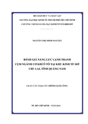 Luận văn thạc sĩ đánh giá năng lực cạnh tranh cụm ngành cơ khí ô tô tại khu kinh tế mở chu lai tỉnh quảng nam