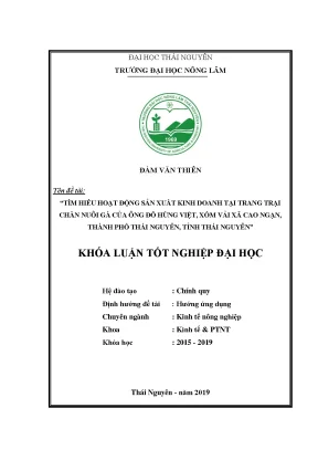 Luận văn thạc sĩ hay tìm hiểu hoạt động sản xuất kinh doanh tại trang trại chăn nuôi gà của ông đỗ hùng việt xóm vải xã cao ngạn thành phố thái nguyên tỉnh thái nguyên