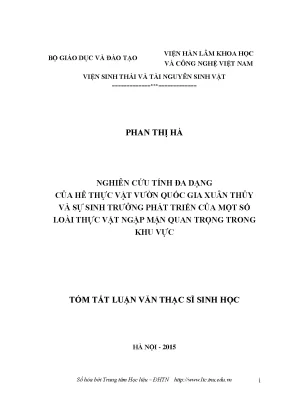 Luận văn thạc sĩ hay nghiên cứu tính đa dạng của hệ thực vật vườn quốc gia xuân thủy và sự sinh trưởng phát triển của một số loài thực vật ngập mặn quan trọng trong khu vực