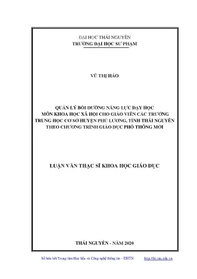 Luận văn thạc sĩ hay quản lý bồi dưỡng năng lực dạy học môn khoa học xã hội cho giáo viên các trường trung học cơ sở huyện phú lương tỉnh thái nguyên theo chương trình giáo dục phổ thông mới
