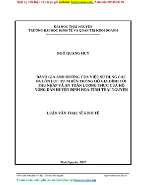 Đánh giá ảnh hưởng của việc sử dụng các nguồn lực tự nhiên trong hộ gia đình tới thu nhập và an tồn lương thực của hộ nơng dân huyện định hố tỉnh thái ngun luận văn thạc sĩ kinh tế