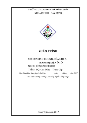Giáo trình bảo dưỡng và sửa chữa trang bị điện ô tô nghề công nghệ ô tô cđtc