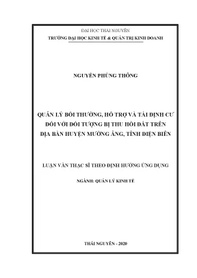 Luận văn thạc sĩ hay quản lý bồi thường hỗ trợ và tái định cư đối với đối tượng bị thu hồi đất trên địa bàn huyện mường ảng tỉnh điện biên