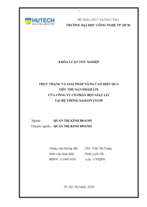 Luận văn thạc sĩ hay thực trạng và giải pháp nâng cao hiệu quả tiêu thụ sản phẩm lix của công ty cổ phần bột giặt lix tại hệ thống saigon co op