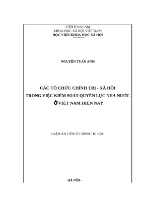 Luận văn thạc sỹ các tổ chức chính trị xã hội trong việc kiểm soát quyền lực nhà nước ở việt nam hiện nay
