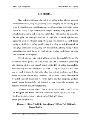 Luận văn thạc sỹ phân tích tài chính và một số biện pháp cải thiện tình hình tài chính tại công ty vận tải quốc tế nhật việt vijaco
