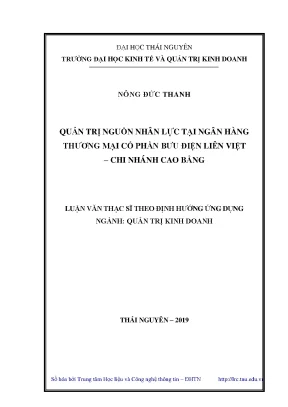Luận văn thạc sĩ hay quản trị nguồn nhân lực tại ngân hàng thương mại cổ phần bưu điện liên việt chi nhánh cao bằng