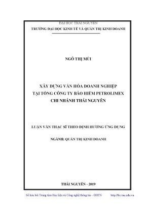 Luận văn thạc sĩ hay xây dựng văn hóa doanh nghiệp tại tổng công ty bảo hiểm petrolimex chi nhánh thái nguyên