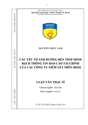 Luận văn thạc sĩ kế toán các yếu tố ảnh hưởng đến tính minh bạch thông tin báo cáo tài chính của các công ty niêm yết trên hose