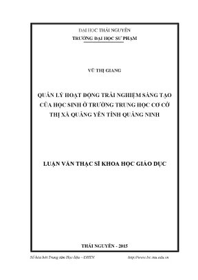 Luận văn thạc sĩ hay quản lý hoạt động trải nghiệm sáng tạo của học sinh ở trường thcs thị xã quảng yên tỉnh quảng ninh