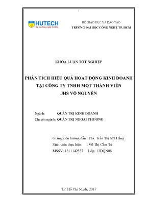 Luận văn thạc sĩ hay phân tích hiệu quả hoạt động kinh doanh tại công ty tnhh một thành viên jhs võ nguyễn