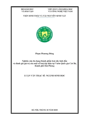 Luận văn thạc sĩ hay nghiên cứu đa dạng thành phần loài cây tinh dầu và đánh giá giá trị của một số loài đại diện tại vườn quốc gia cát bà thành phố hải phòng
