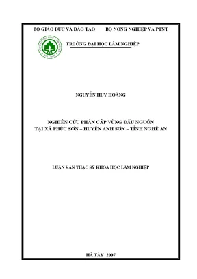 Luận văn thạc sĩ hay nghiên cứu phân cấp vùng đầu nguồn tại xã phúc sơn huyện anh sơn tỉnh nghệ an