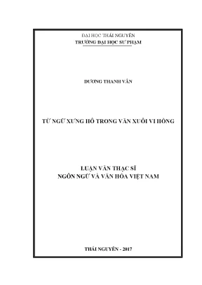 Luận văn thạc sĩ hay từ ngữ xưng hô trong văn xuôi vi hồng