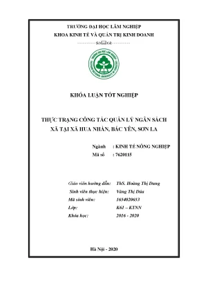 Khóa luận thực trạng công tác quản lý thu chi ngân sách tại xã hua nhàn huyện bắc yên tỉnh sơn la