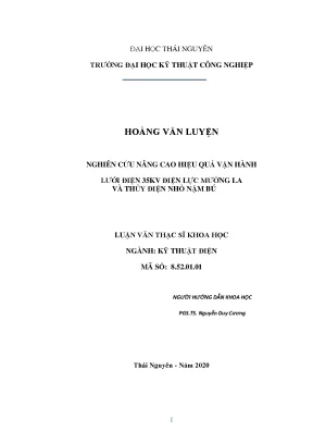 Luận văn thạc sĩ hay nghiên cứu nâng cao hiệu quả vận hành lưới điện 35kv điện lực mường la và thủy điện nhỏ nặm bú