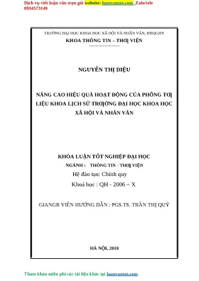 Nâng cao hiệu quả hoạt động của phõng tƣ liệu khoa lịch sử trƣờng đại học khoa học xã hội và nhân văn khóa luận tốt nghiệp