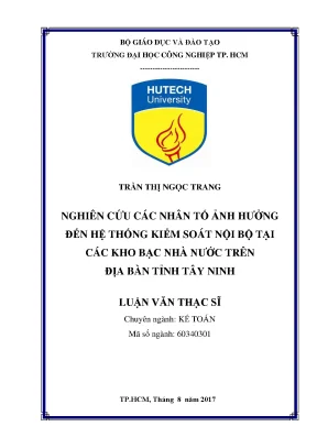 Luận văn thạc sĩ kế toán nghiên cứu các nhân tố ảnh hưởng đến hệ thống kiểm soát nội bộ tại các kho bạc nhà nước trên địa bàn tỉnh tây ninh