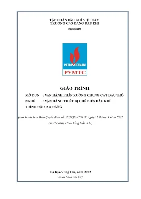Giáo trình vận hành phân xưởng chưng cất dầu thô nghề vận hành thiết bị chế biến dầu khí cao đẳng trường cao đẳng dầu khí