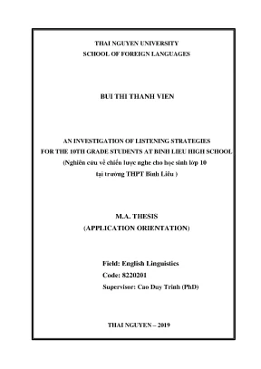 Luận văn thạc sĩ hay nghiên cứu về chiến lược nghe cho học sinh lớp 10 tại trường thpt bình liêu