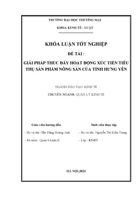 Khóa luận giải pháp thúc đẩy hoạt động xúc tiến tiêu thụ sản phẩm nông sản của tỉnh hưng yên