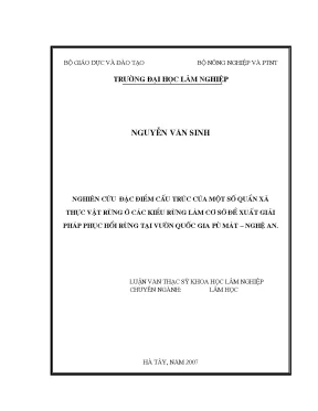 Luận văn thạc sĩ hay nghiên cứu đặc điểm cấu trúc của một số quần xã thực vật rừng ở các kiểu rừng làm cơ sở đề xuất giải pháp phục hồi rừng tại vườn quốc gia pù mát nghệ an